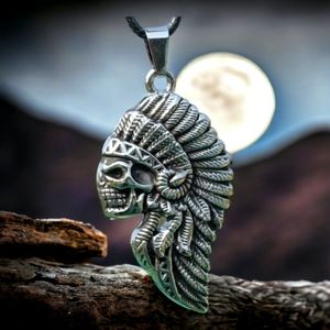 Metal stainless Mens Womens Native Skull Pendant Necklace with Leather Cord 😍